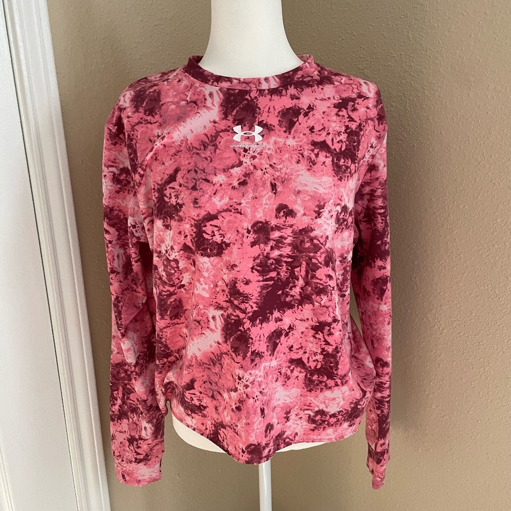 NWT Under Armour Women's Pink Tie Dye Rival Terry Top
